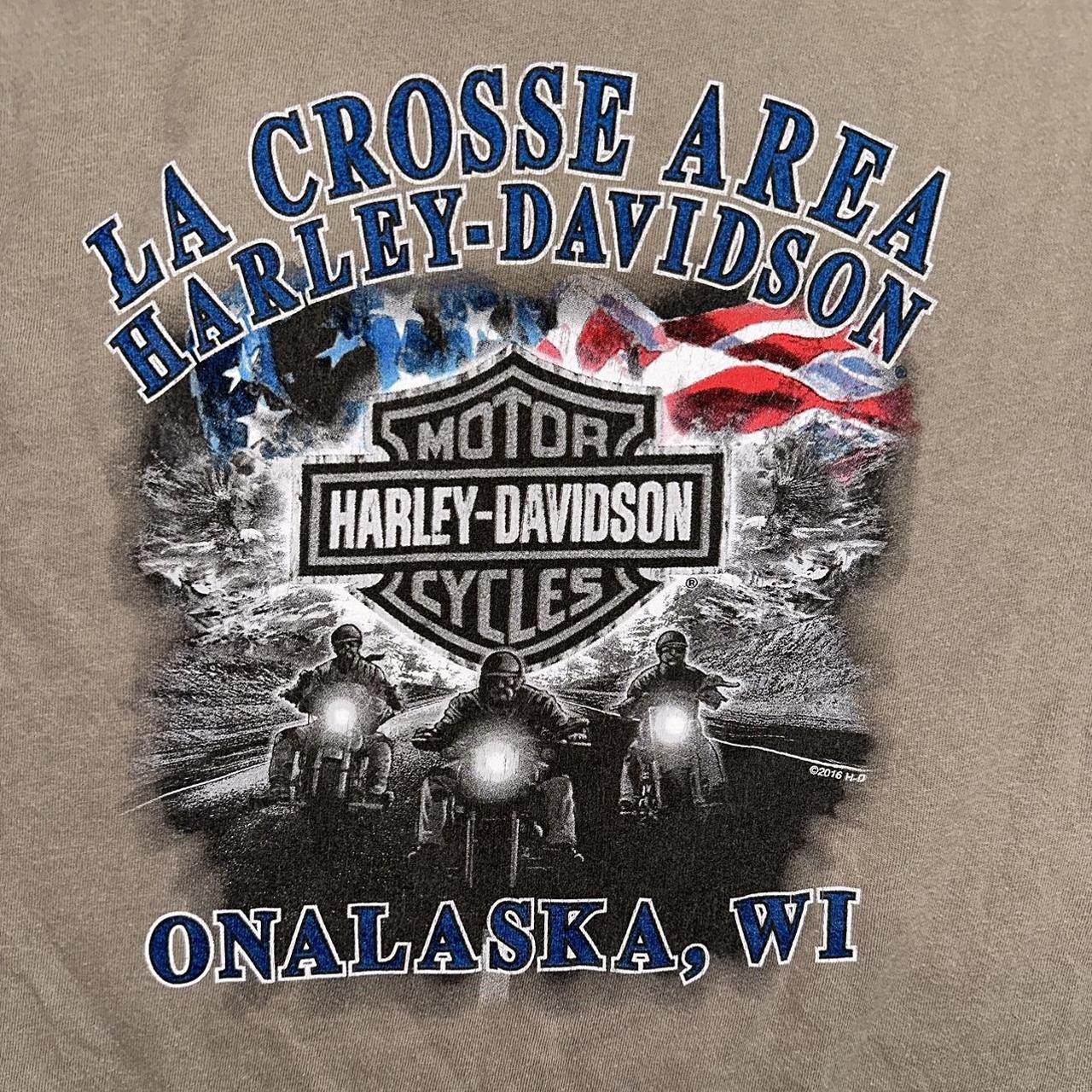 Harley Davidson Men's Tan and Khaki T-shirt | Depop