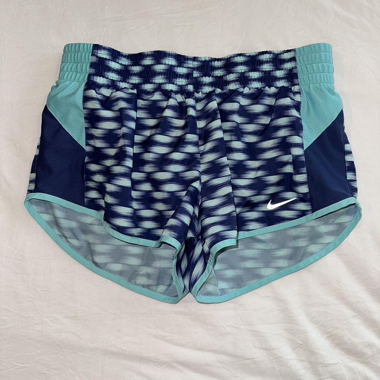 two tone blue nike dri-fit atheltic shorts teal and - Depop