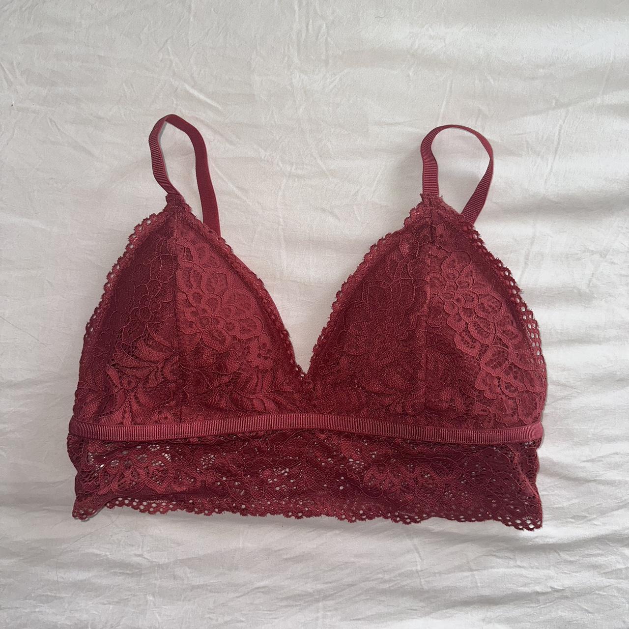 Adrienne Vittadini Studio Dark Red Lace Padded Bra... - Depop