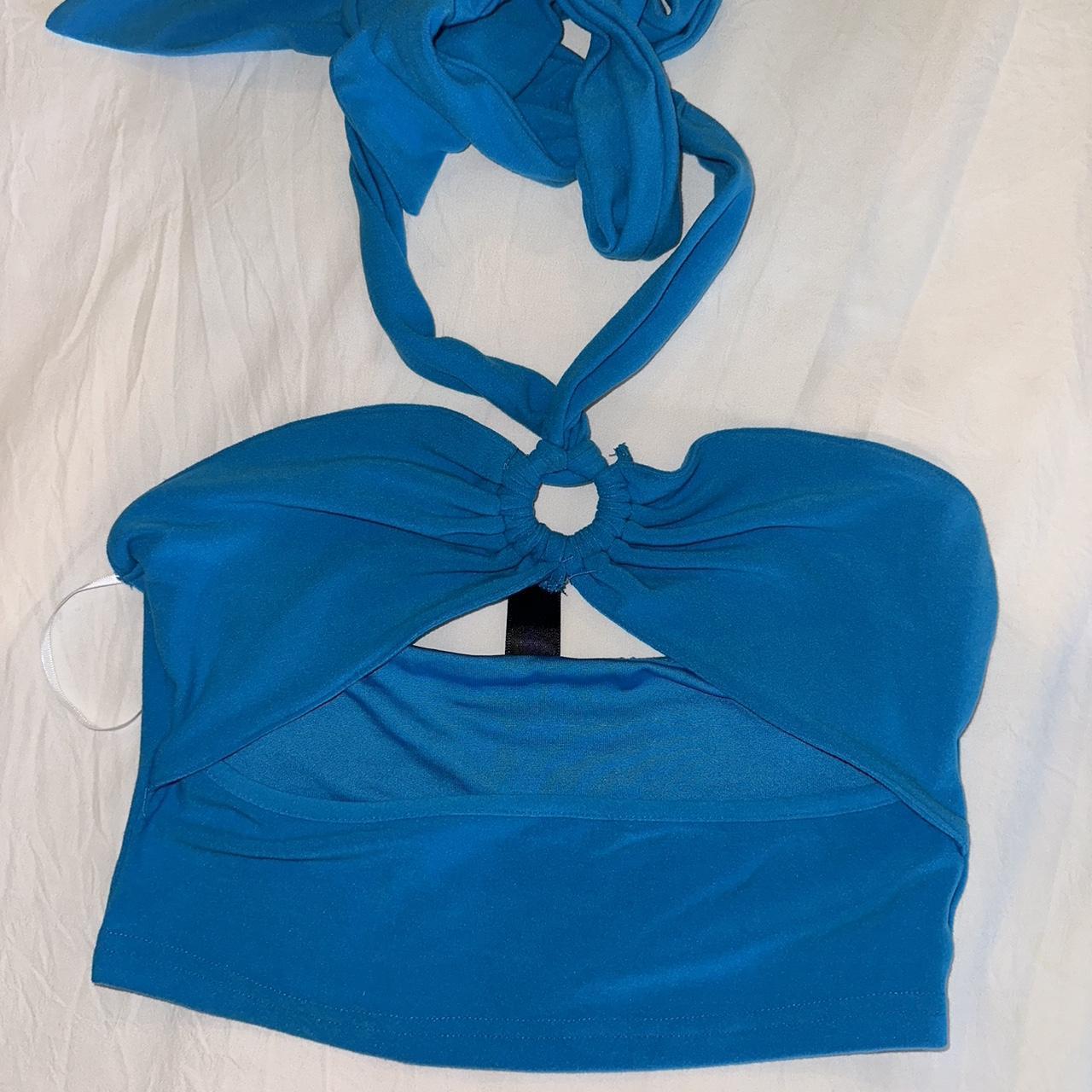 Shein Electric Blue Cutout O-Ring Crop Top Size... - Depop