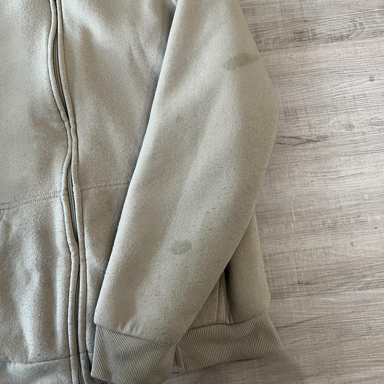 grunge y2k cream fleece lined zip up skater hoodie.... - Depop