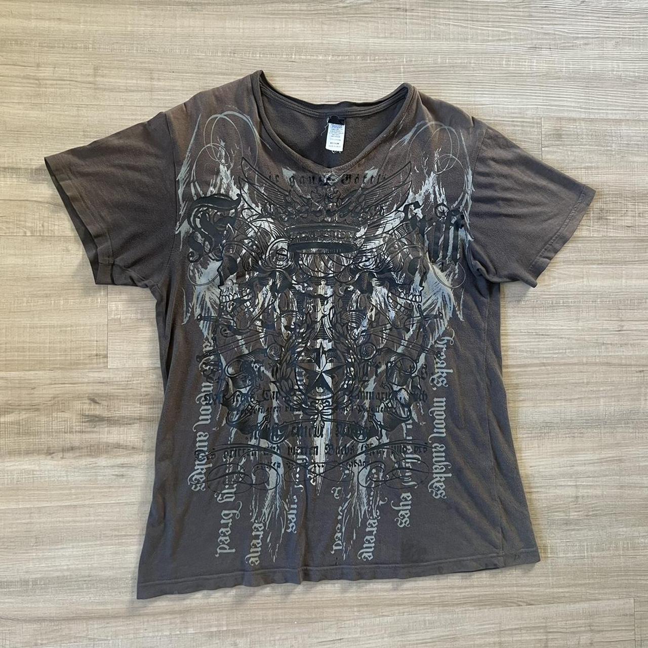 vintage y2k point zero skulls affliction style t... - Depop