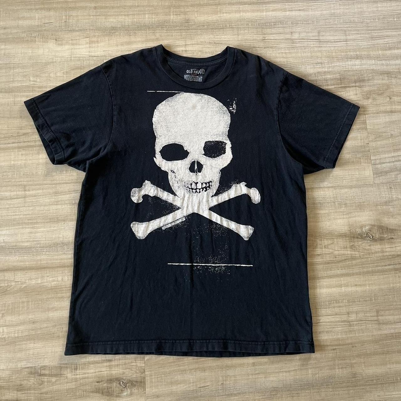 y2k grunge 2000s skull & bones t shirt pit to pit... - Depop