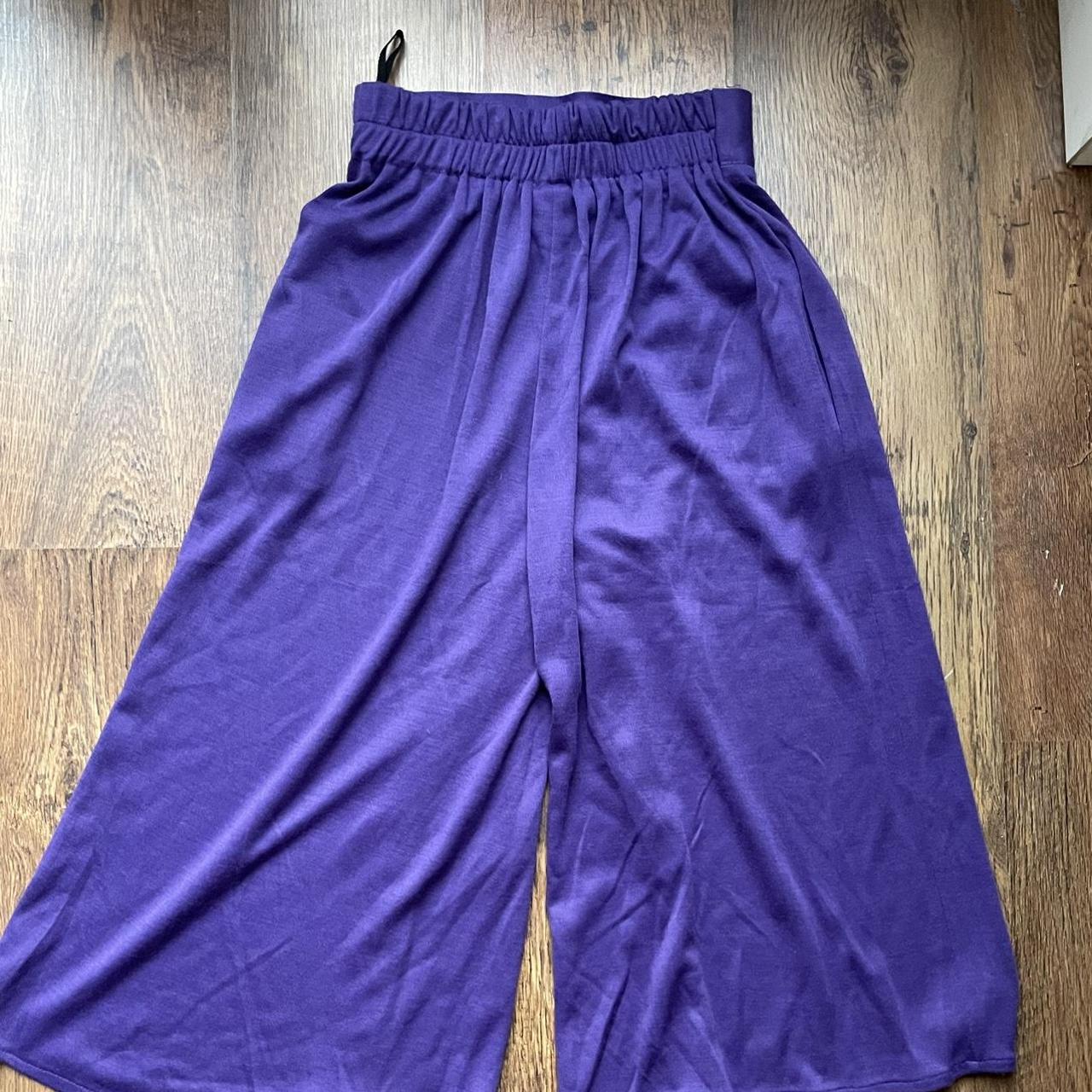 Purple wide leg and ankle cropped trousers... - Depop