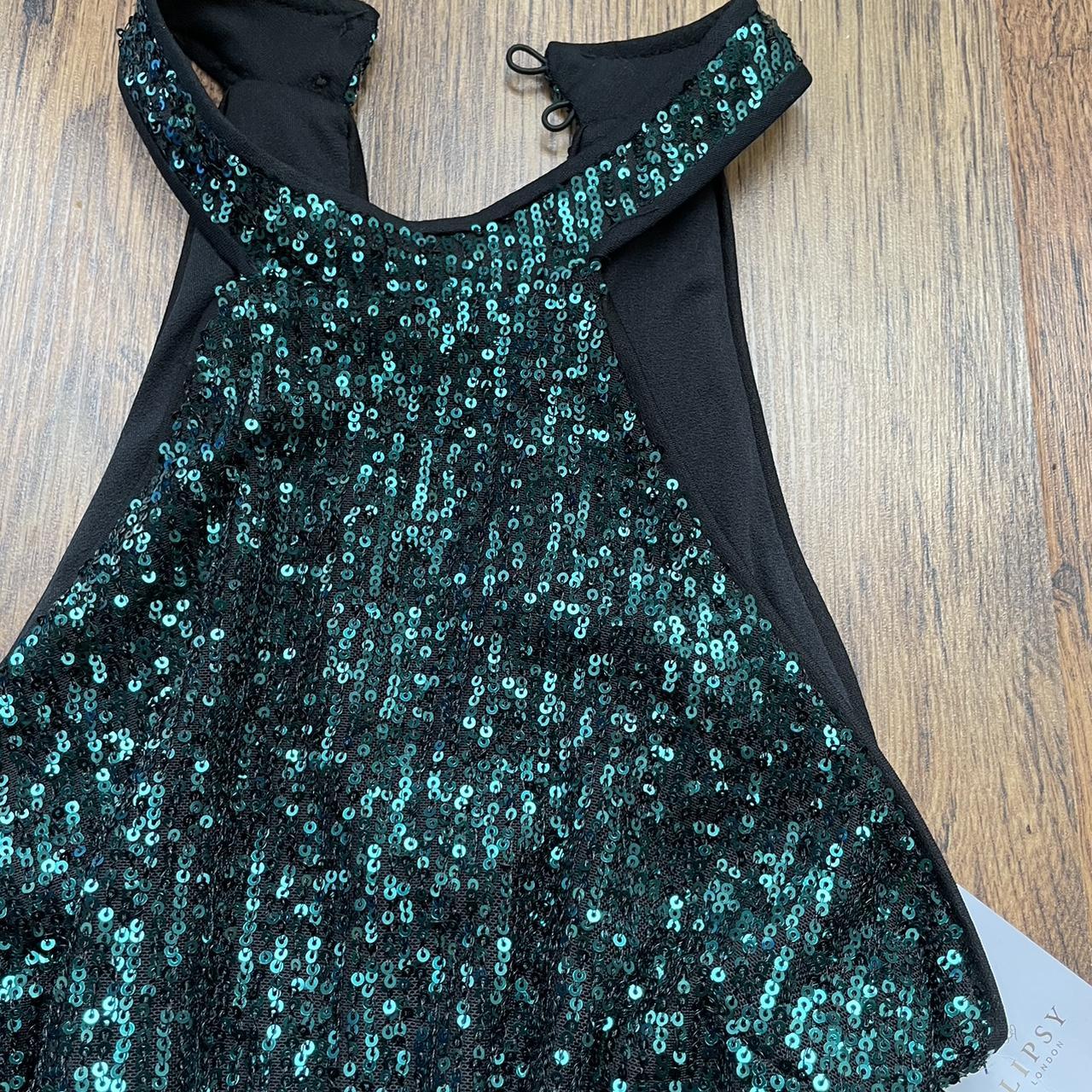 Green sequin halter neck dress Small size Depop