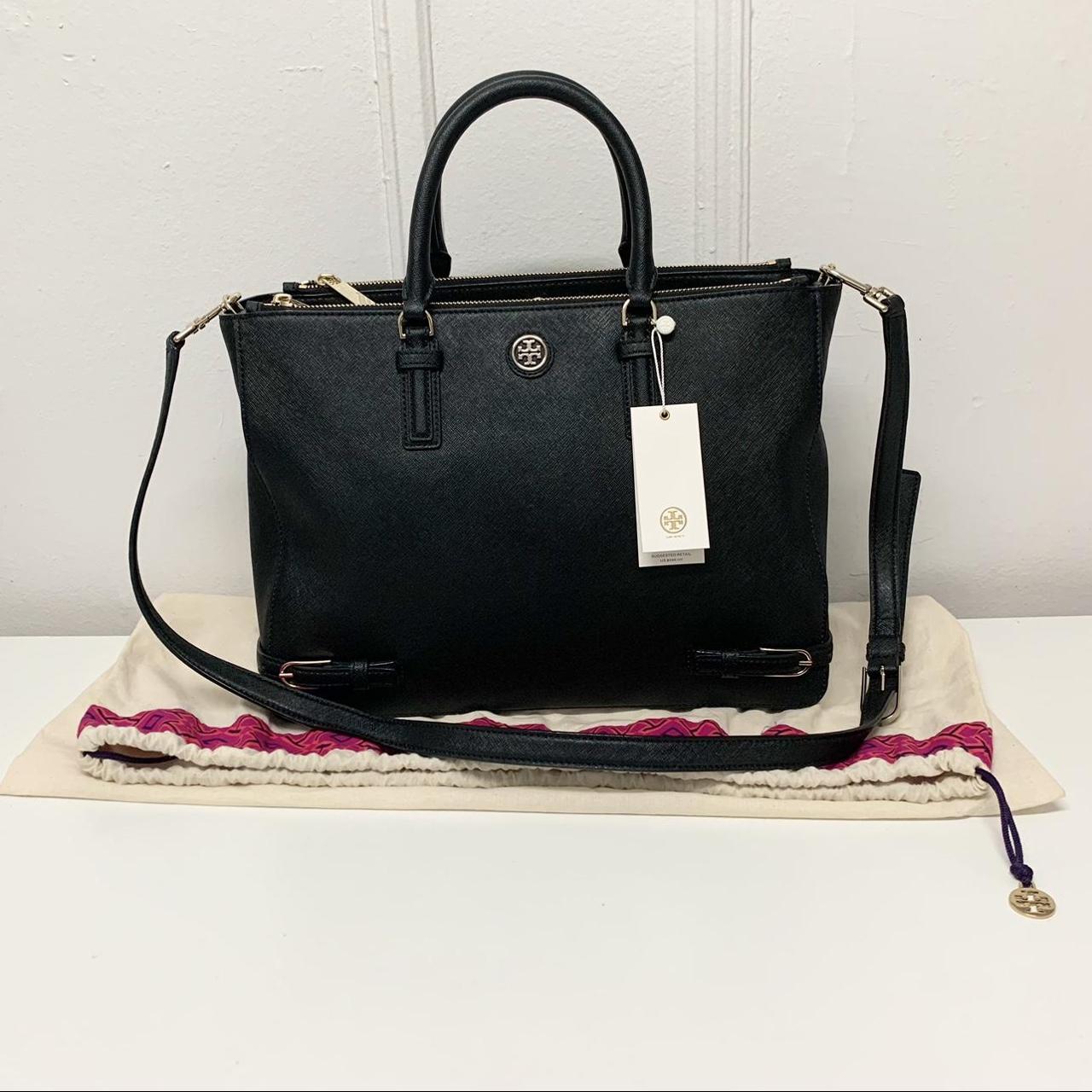 Tory Burch Black Saffiano Leather Robinson Double Zip Tote Tory