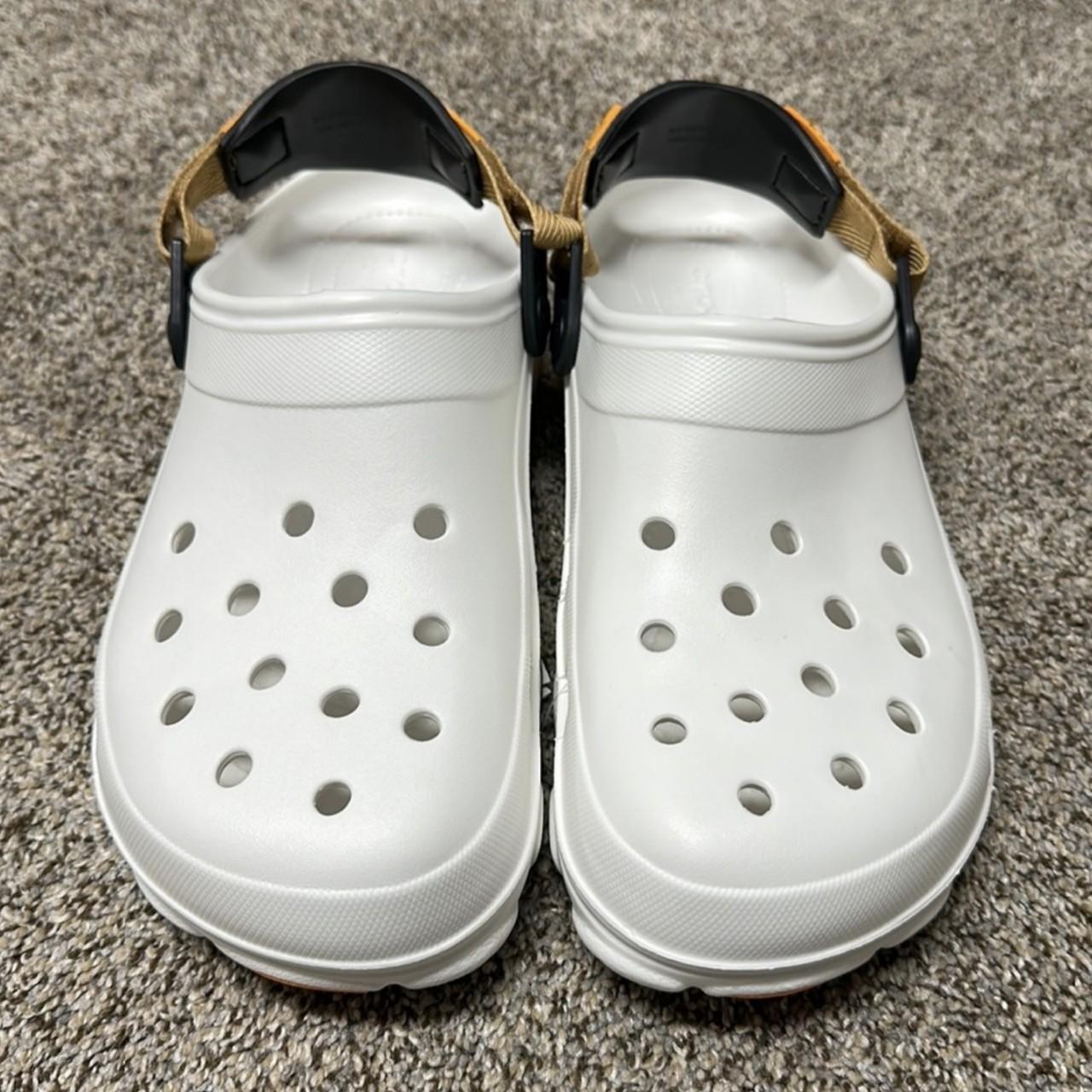 Crocs Men's White and Orange Clogs | Depop