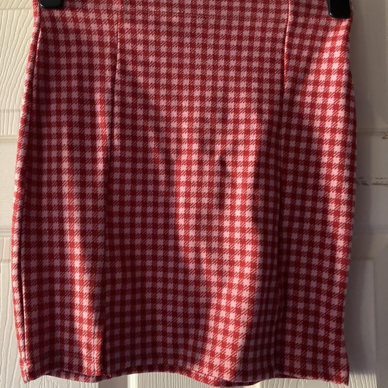 Pink and red checkered skirt from Primark Never worn... - Depop