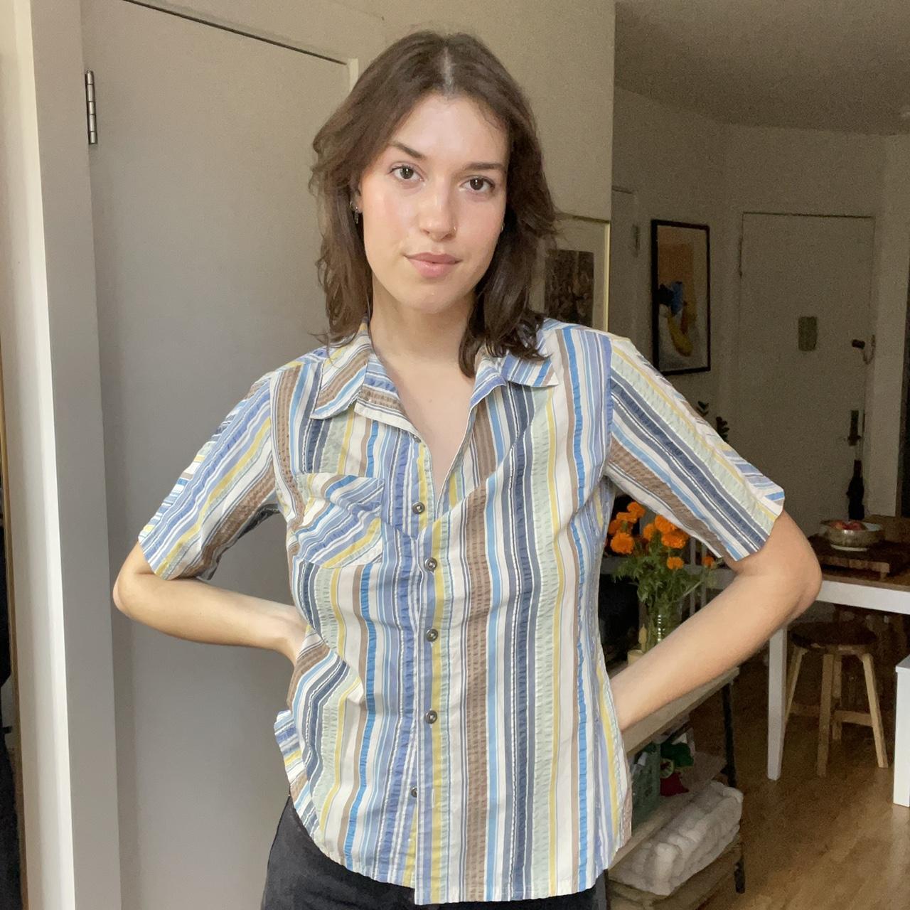 Patagonia Women's Blue and Yellow Shirt | Depop