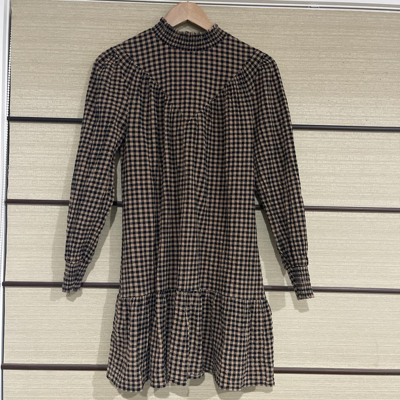 Seed Gingham mini dress (black & beige) Size 8... - Depop