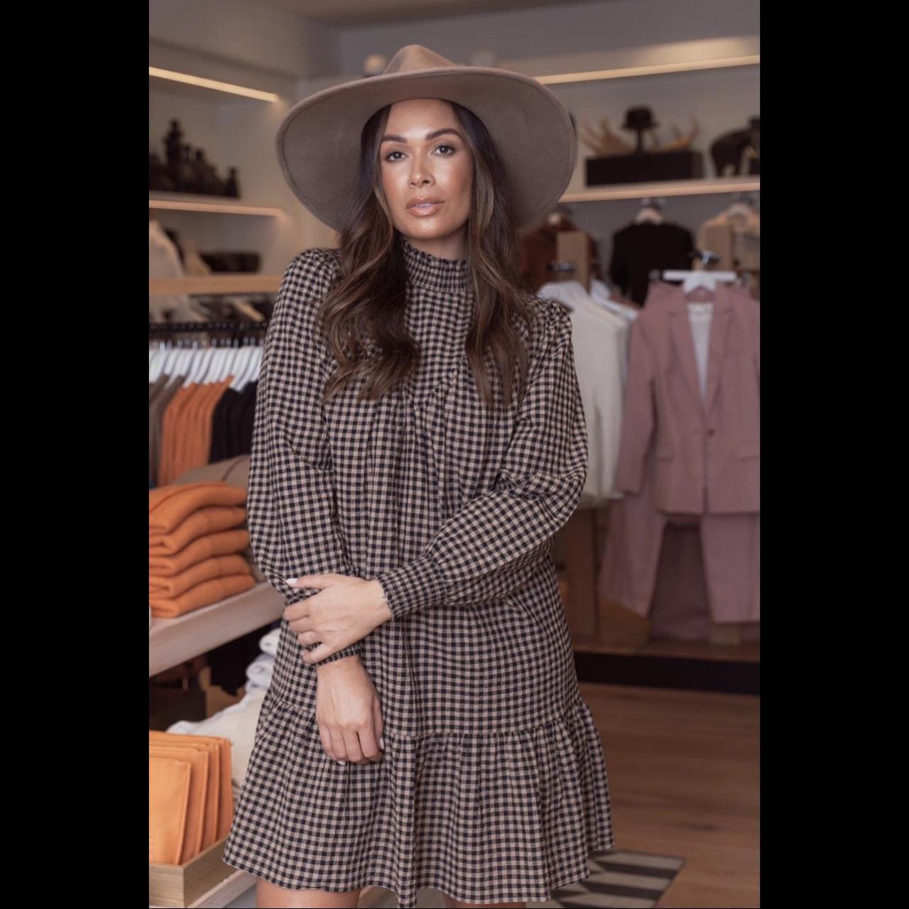 Seed Gingham mini dress (black & beige) Size 8... - Depop