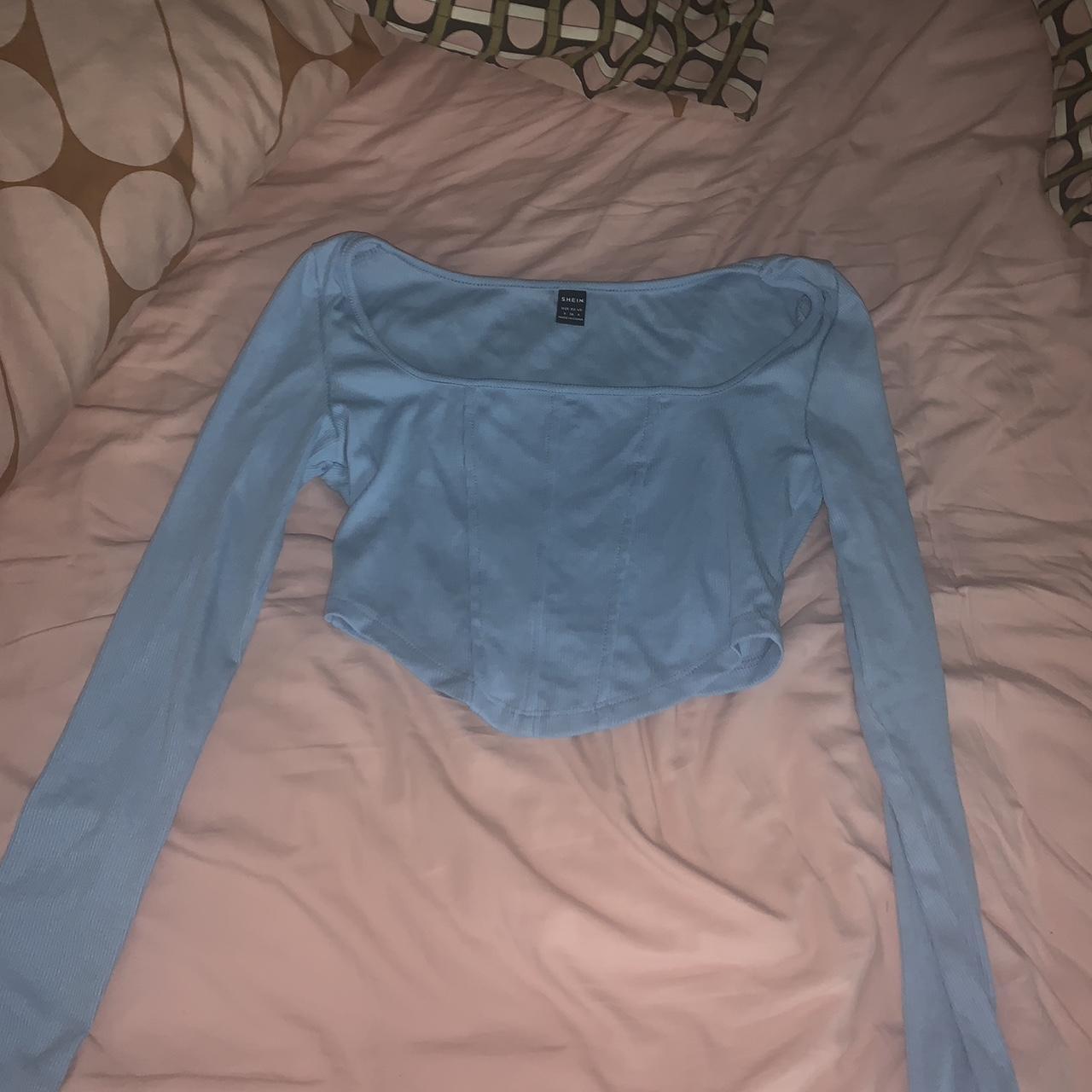 shein baby blue corset top long sleeved. never... Depop