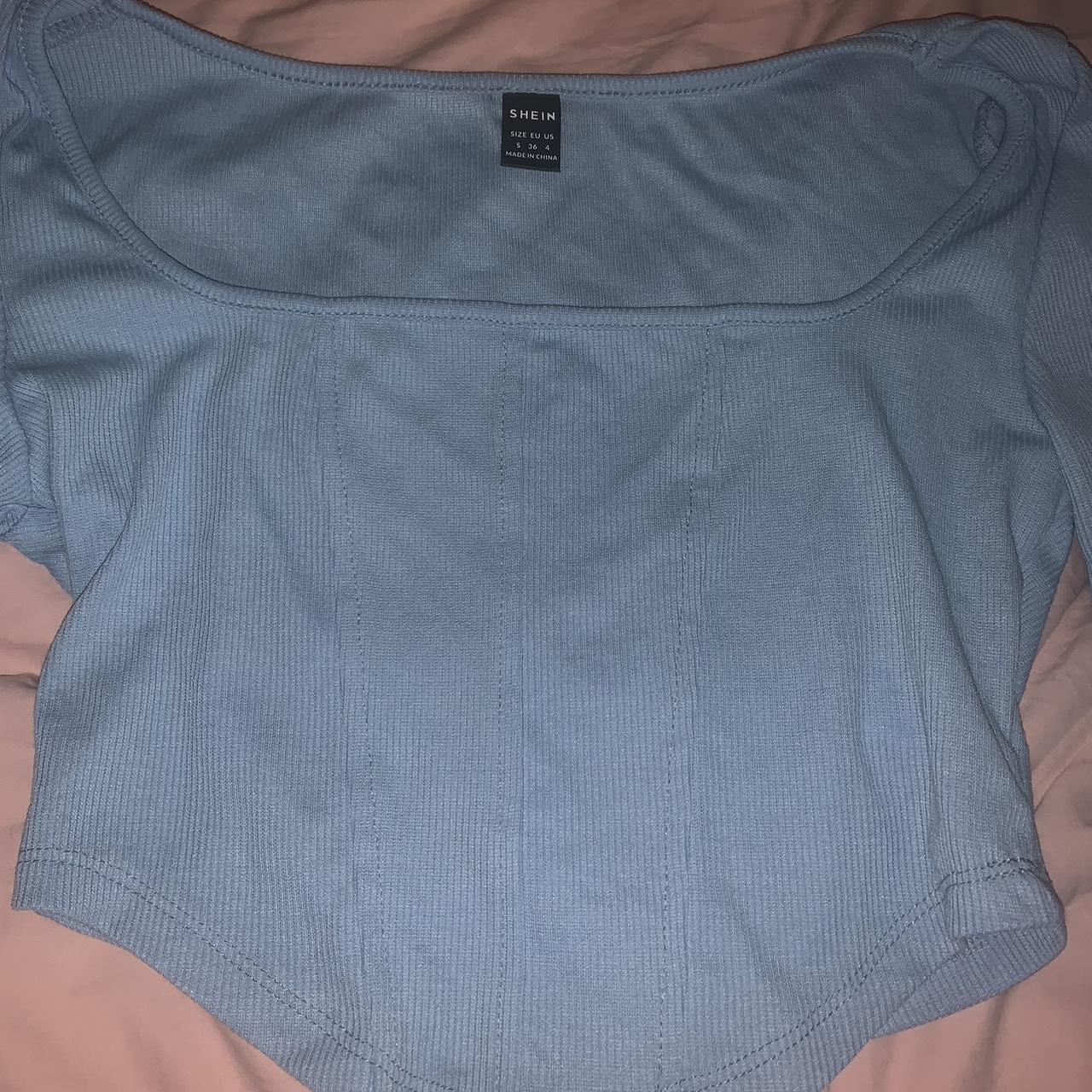 shein baby blue corset top long sleeved. never... Depop
