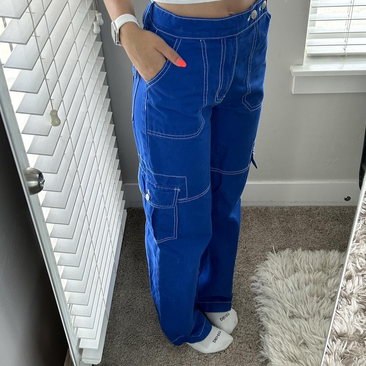 High Waisted Cargo Pants Blue