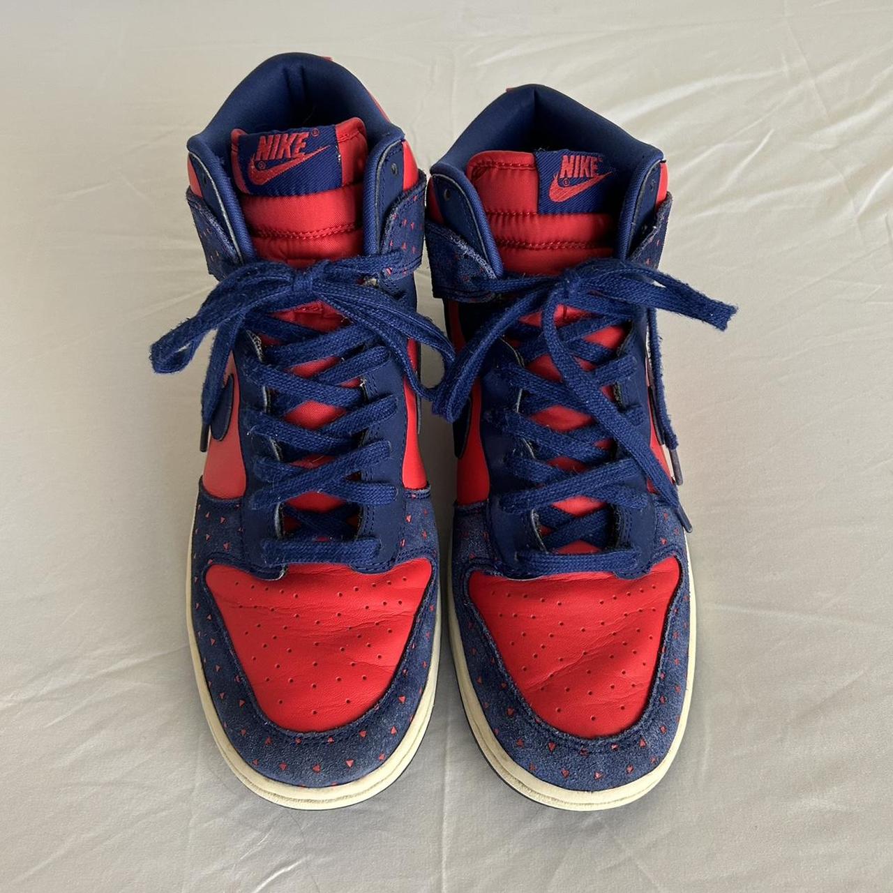 NIKE red and blue triangle high dunks W8.5 /... - Depop