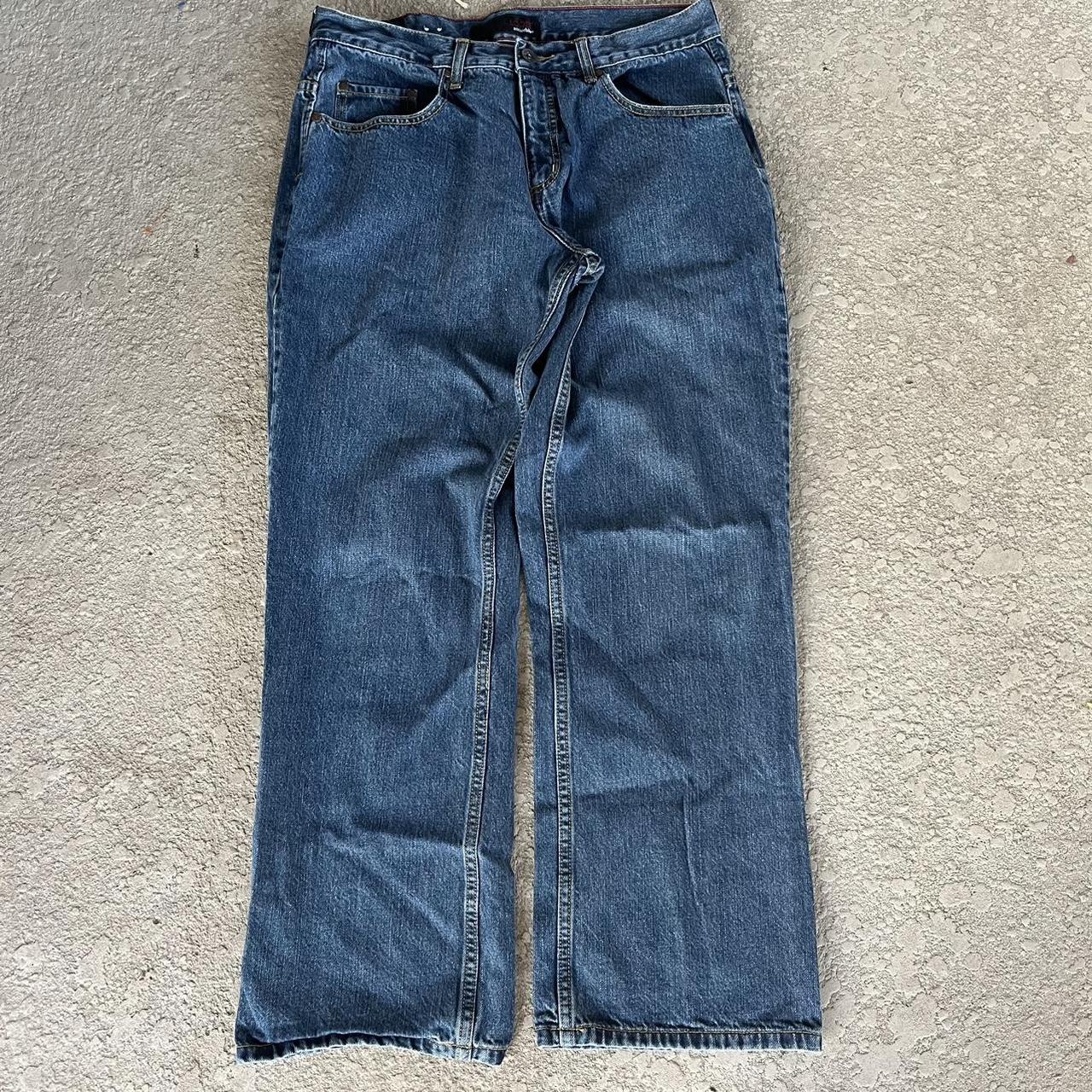 Anchor Blue Men's Blue and Tan Jeans | Depop