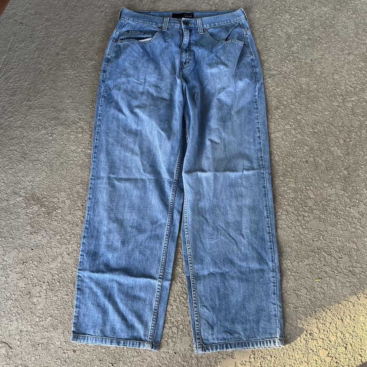 Anchor Blue Men's Blue and Tan Jeans | Depop