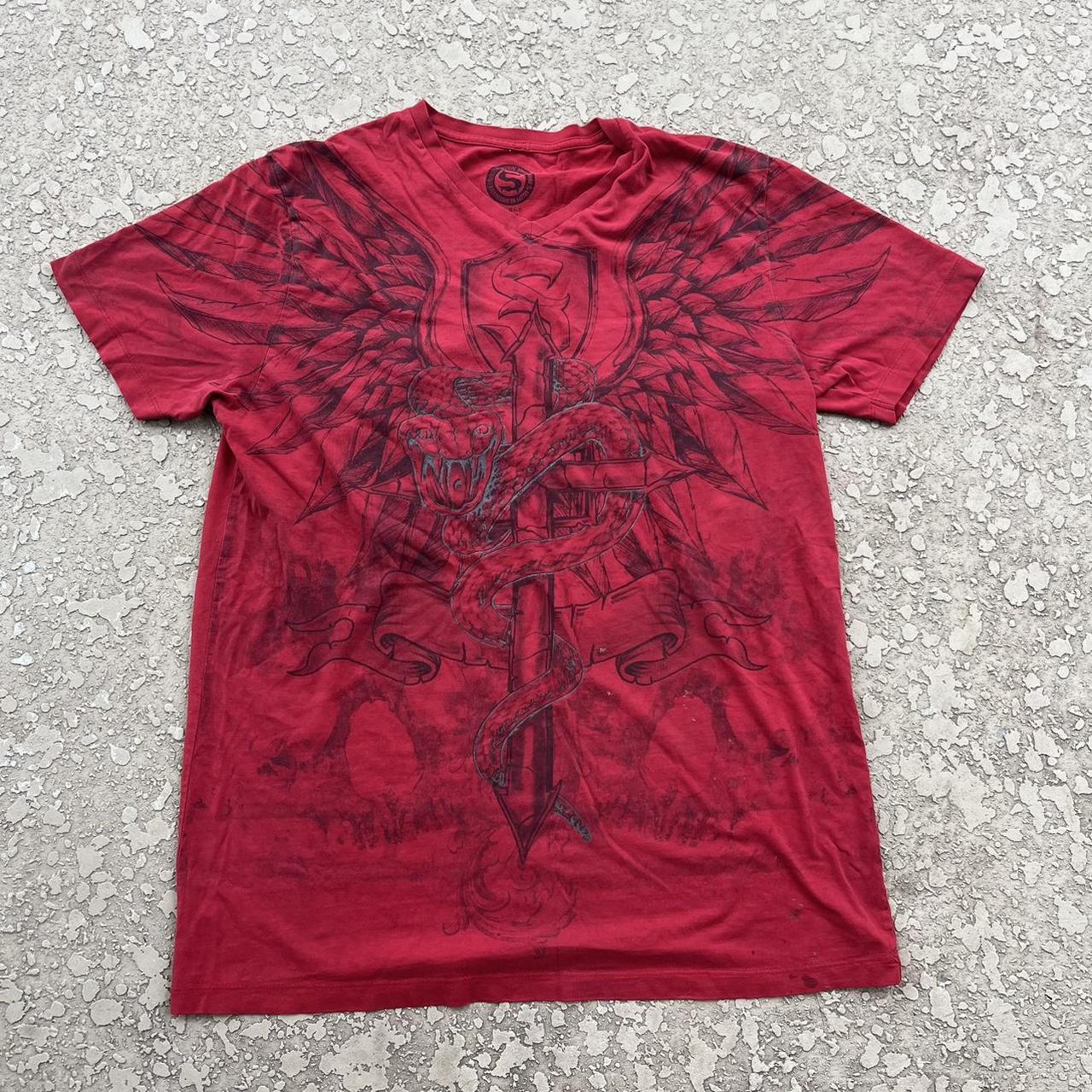 Affliction Men's Red and Black T-shirt