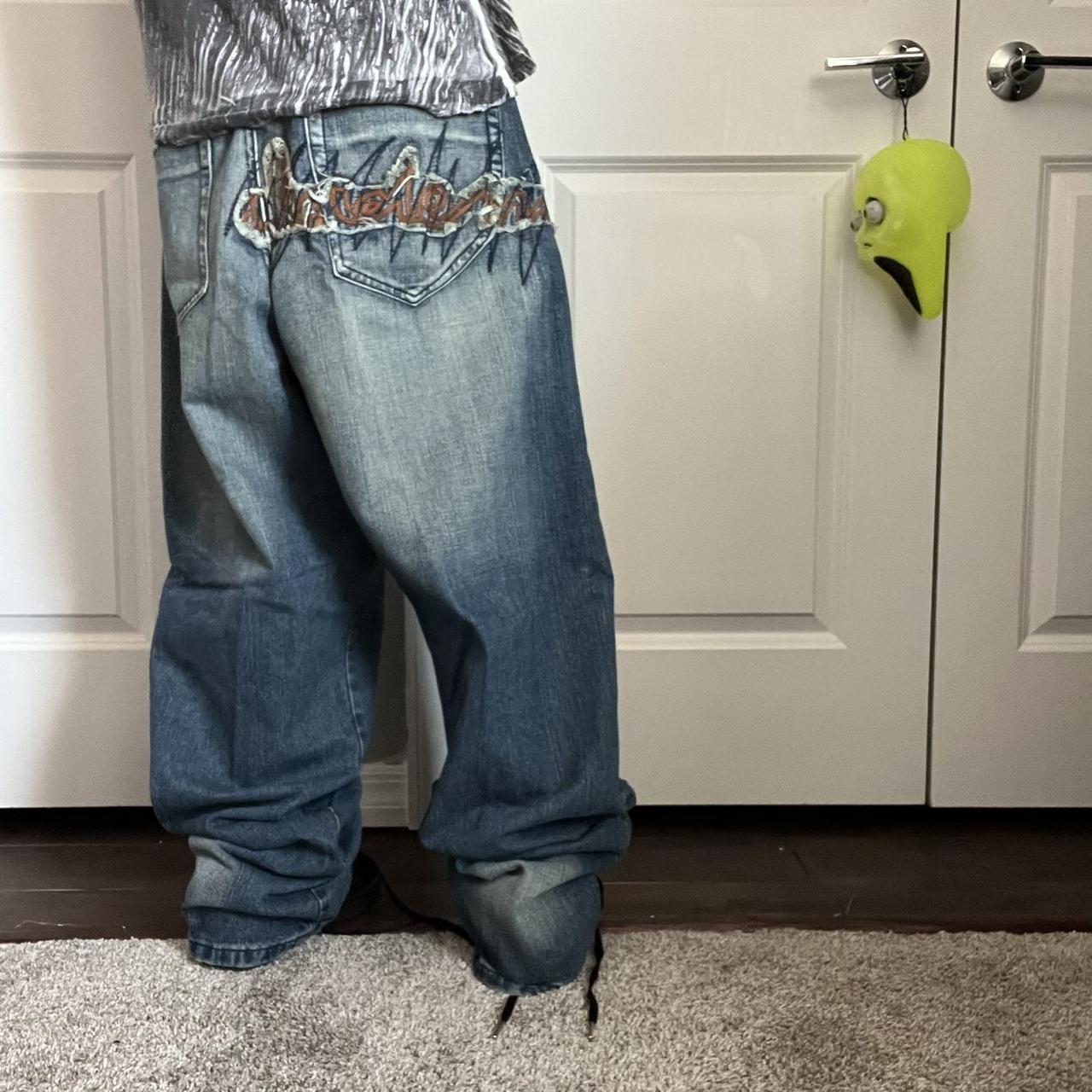 Insane Ultra Baggy Pair Of Embroidered Jeans Really Depop