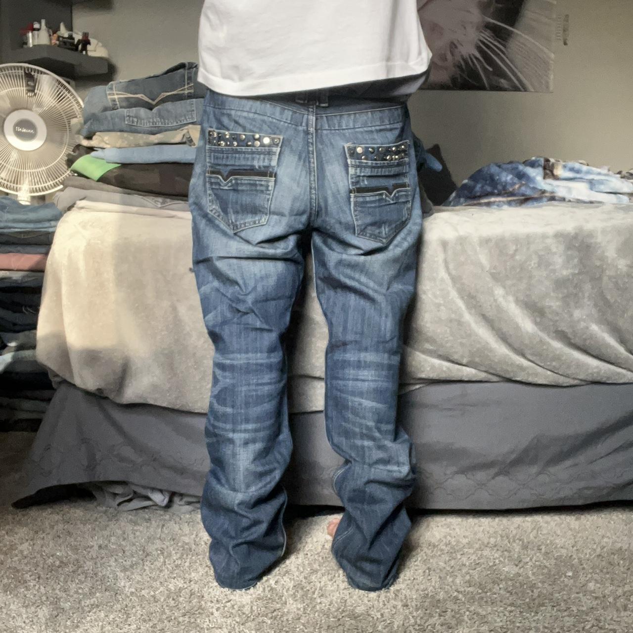 Insane y2k chrome hearts style diesel jeans, dm me... - Depop