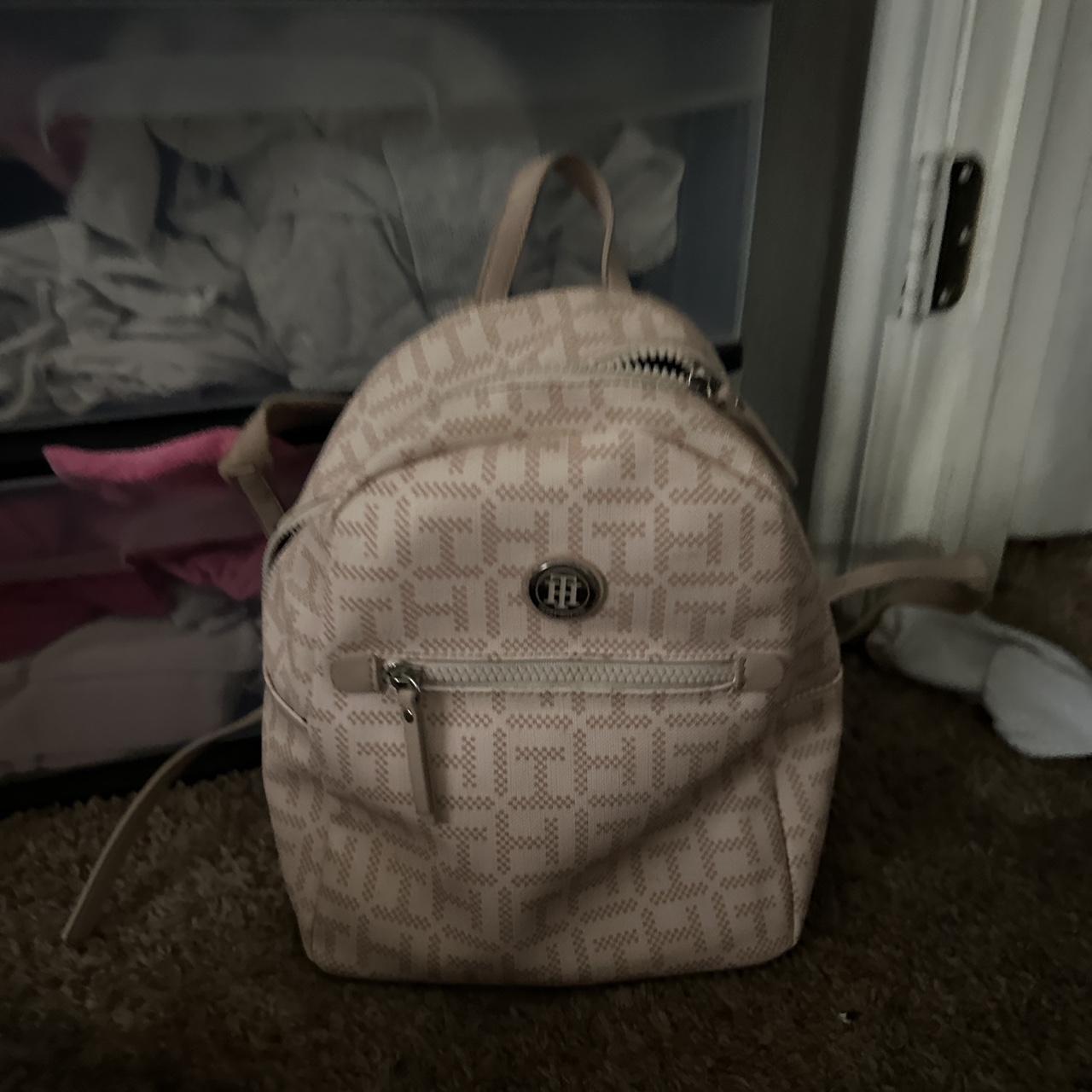 pink cute tommy hilfiger backpack used couple of... - Depop