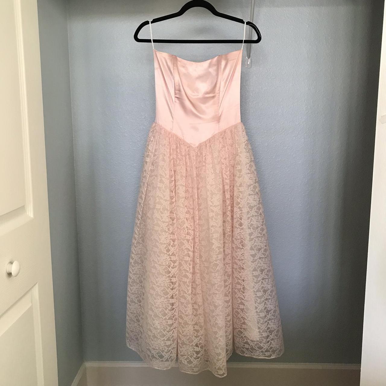 Vintage Gunne Sax Jessica McClintock Pink Strapless... - Depop