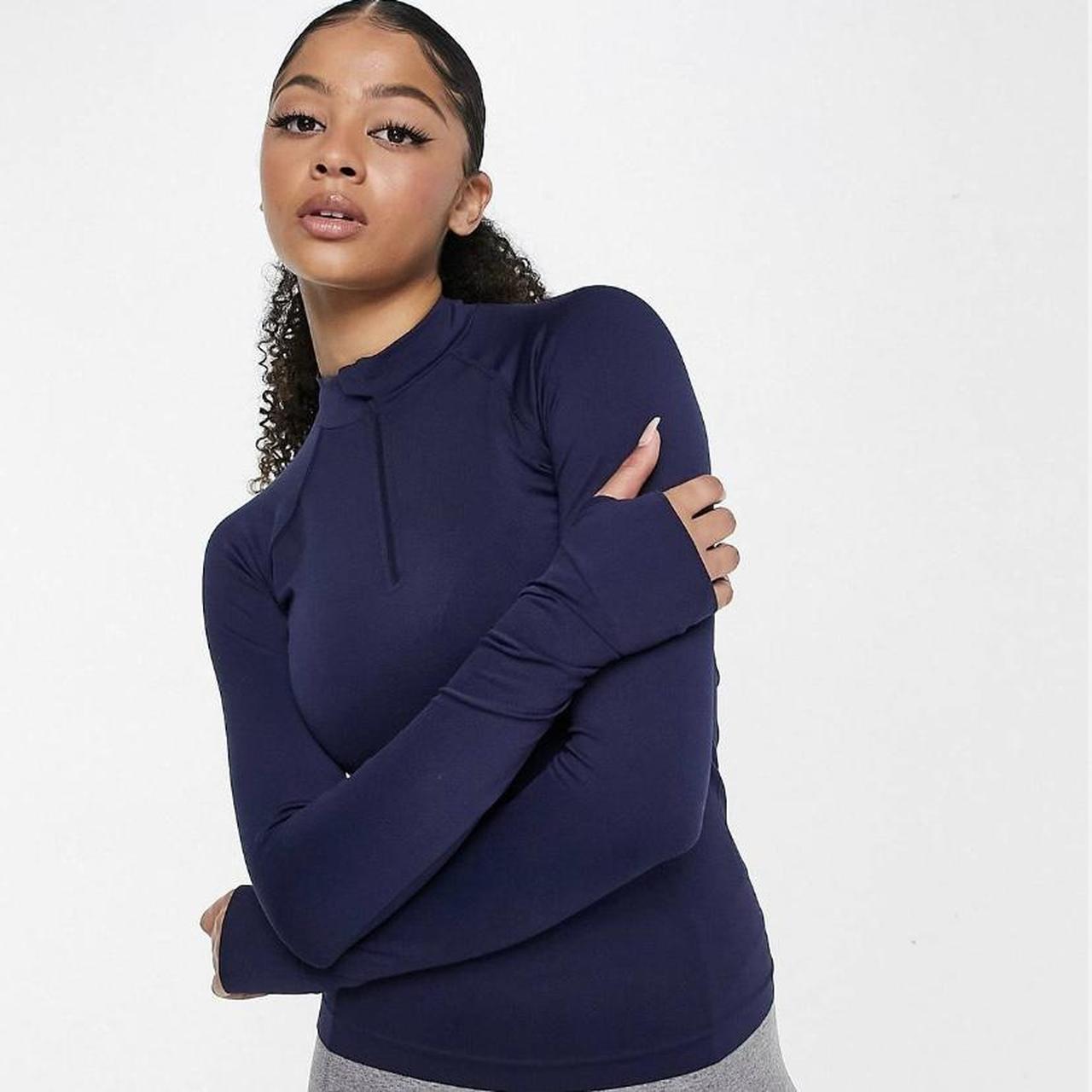 1/4 zip navy long sleeve top, sports material, worn... - Depop