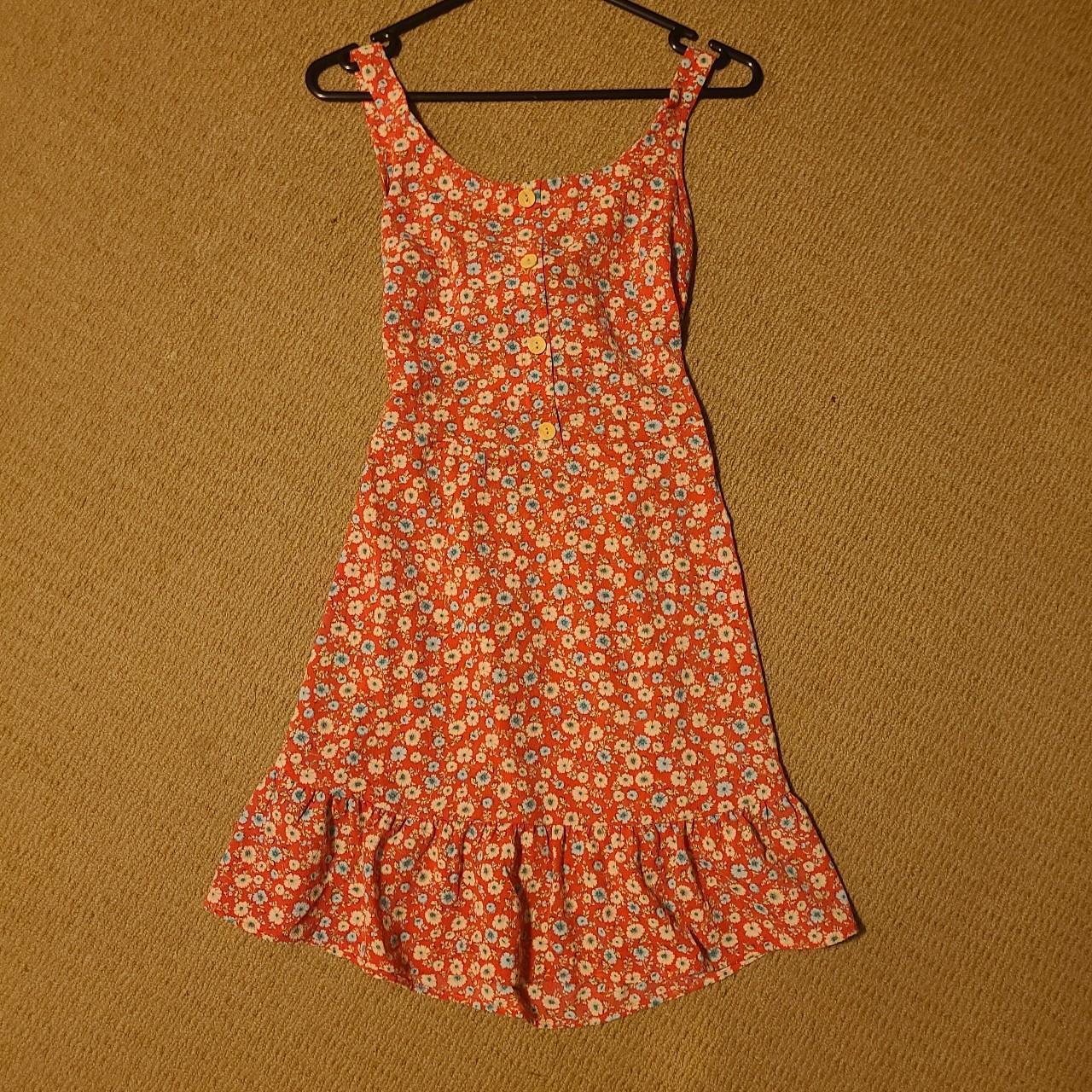 Monteau Los Angeles Red Floral Dress with tie up... - Depop