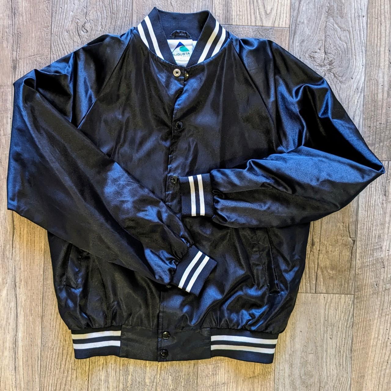 Satin Baseball Jacket with Striped Trim, 100%