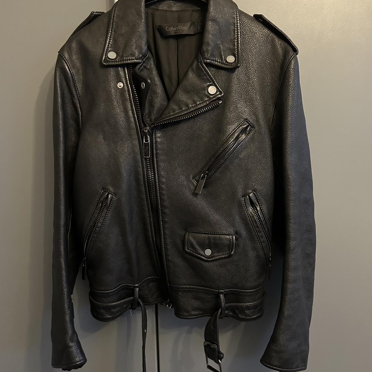 Calvin Klein leather jacket super heavy leather... - Depop