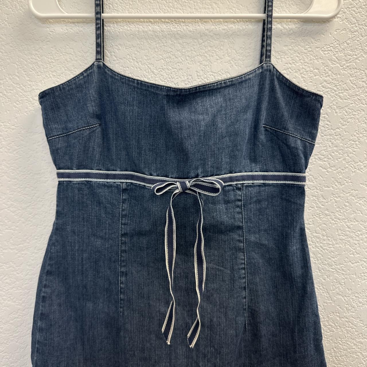 The cutest 2000s Jean dress with bow details by... - Depop