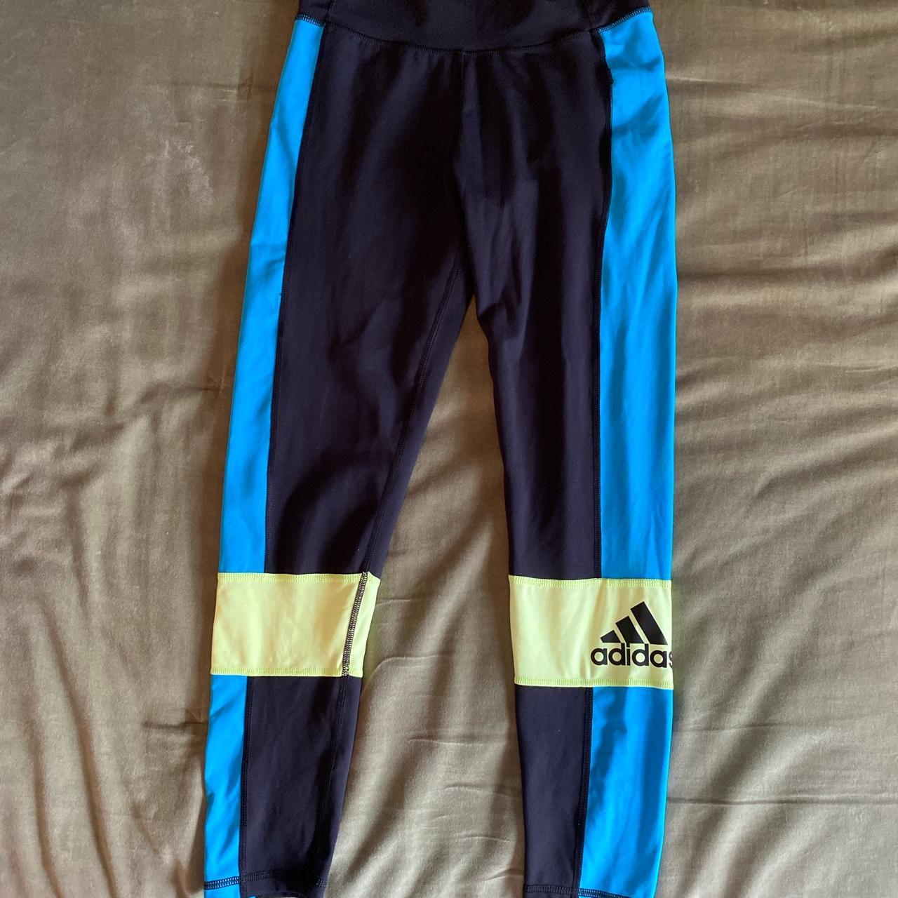 Adidas Climalite leggings size M , Colorblockadidas blue yellow