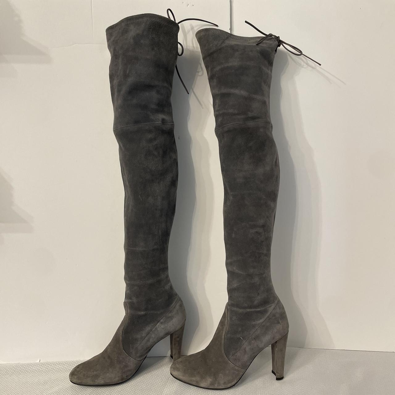 Over the knee heeled boots grey best sale