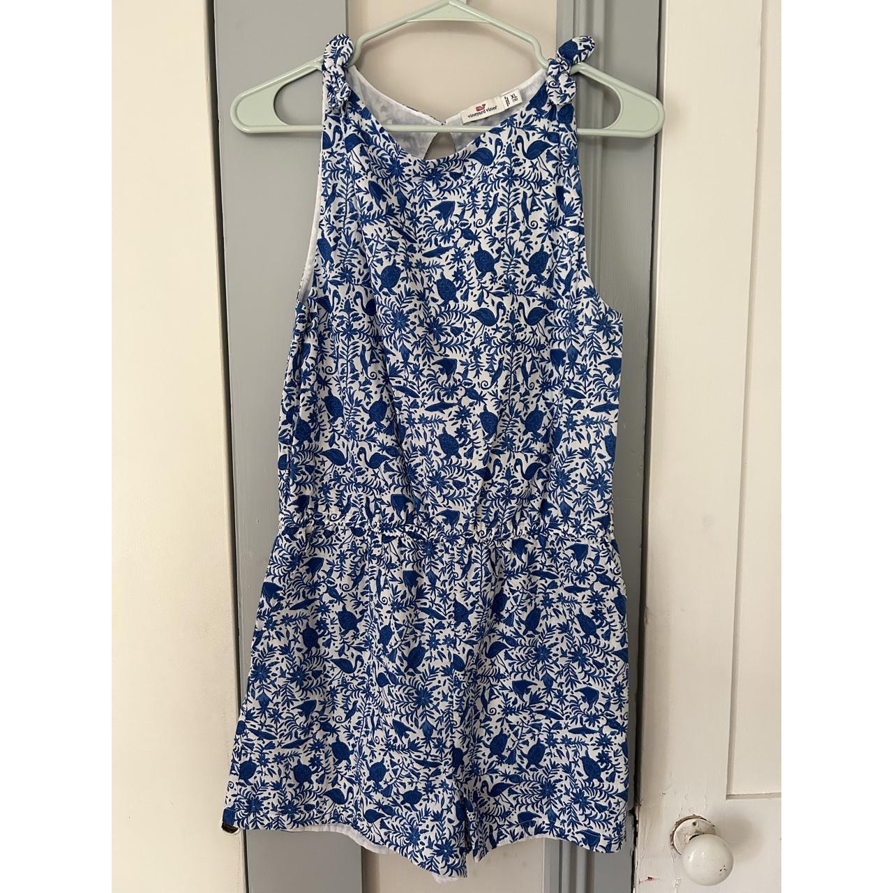 Vineyard Vines Blue and White Playsuit-romper | Depop