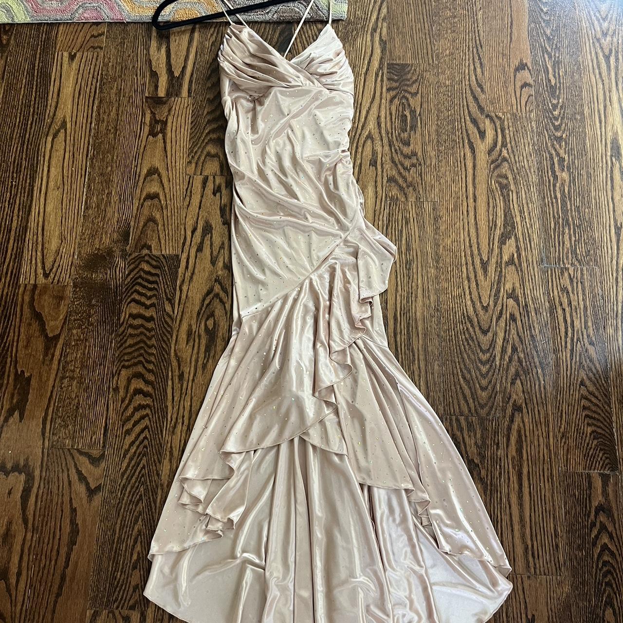 repop!! beautiful gold shiny satin sequin evening... - Depop