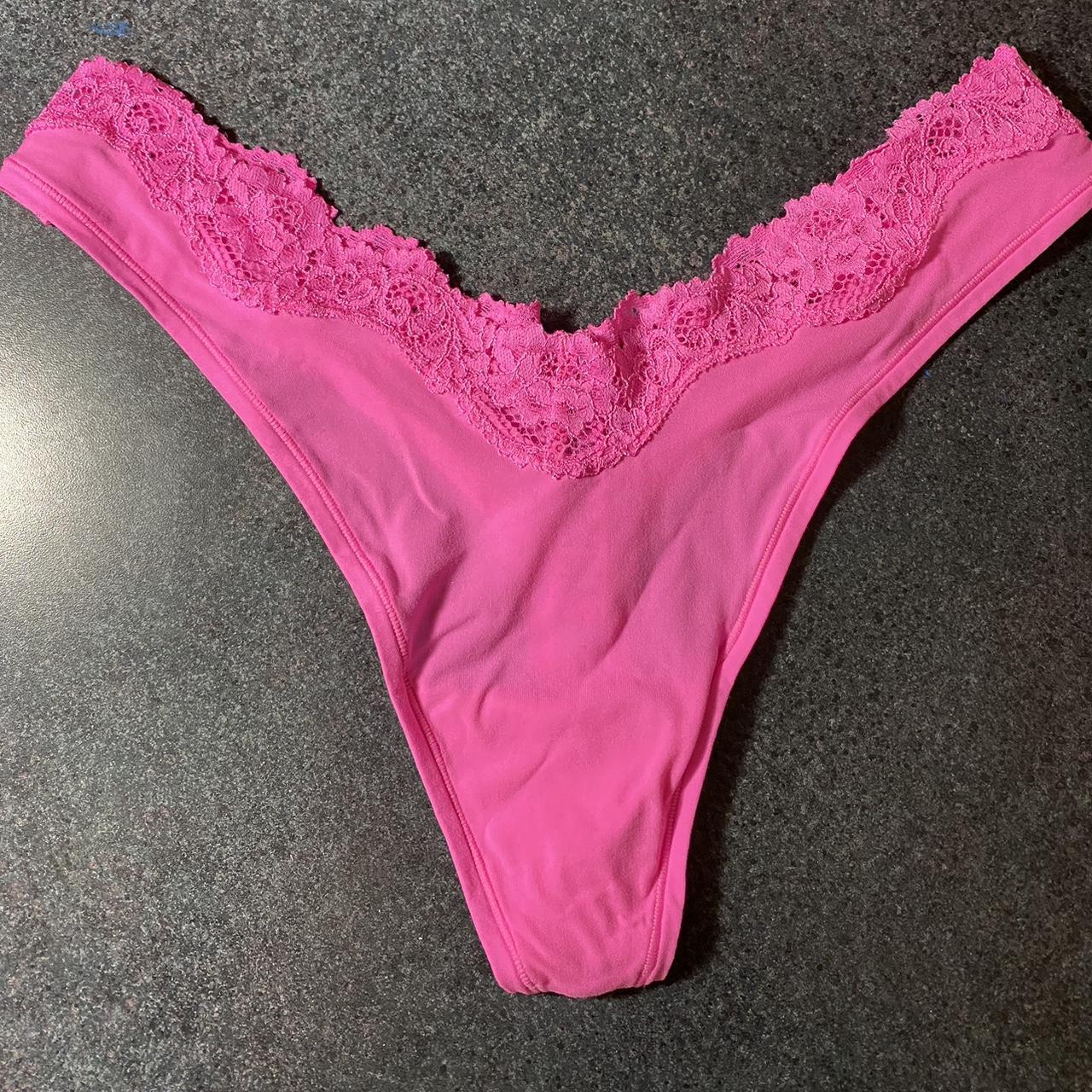 Skims Fits Everybody Lace Dipped Thong Shade Taffy - Depop