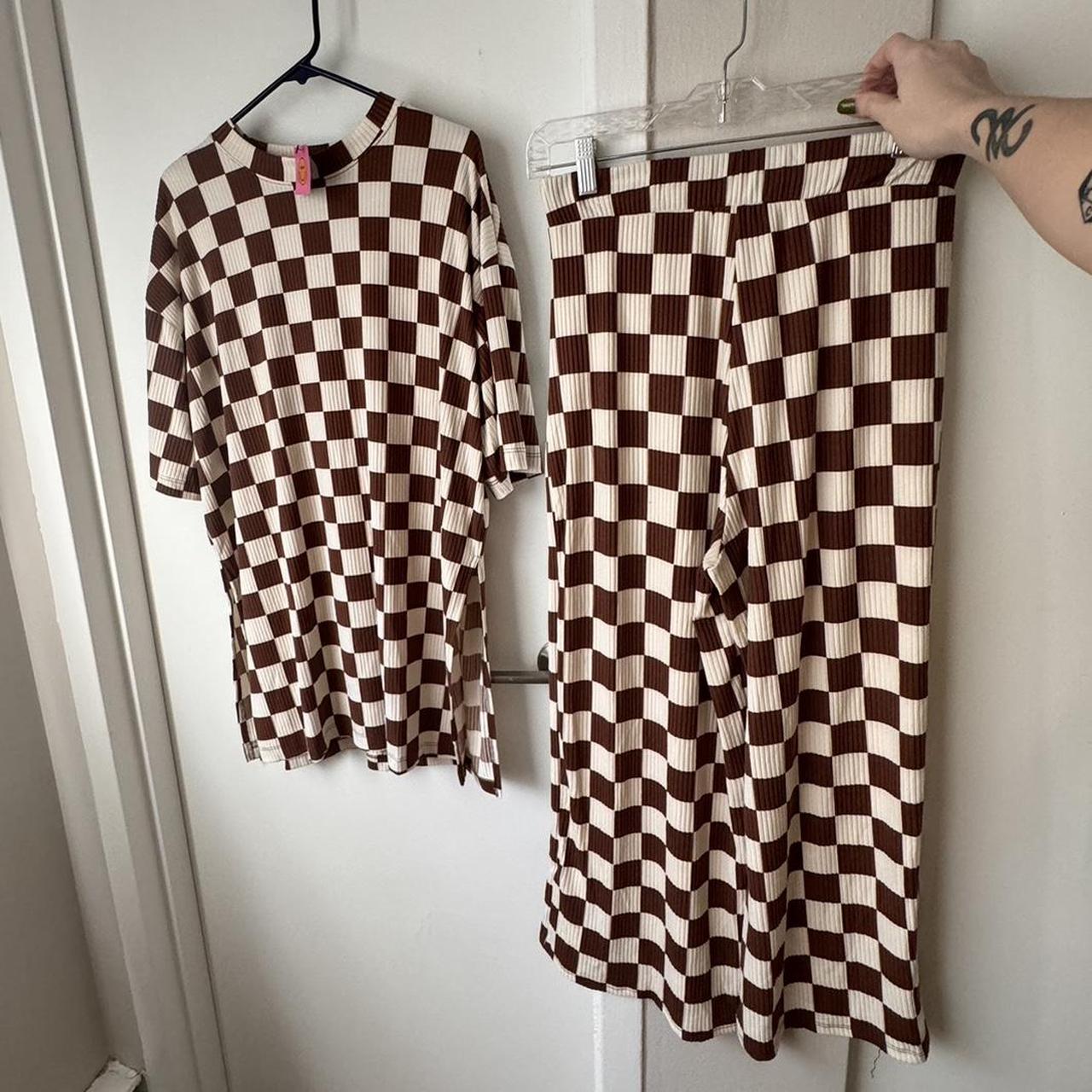 DRESS IN LALA LEX RIBBED PLAYSUIT brown and cream... Depop