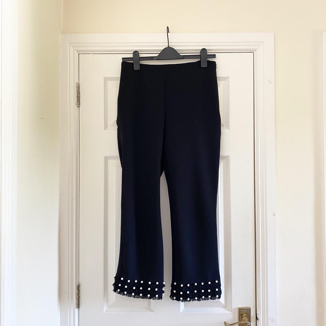 Zara black cropped trousers with pearls at the hem