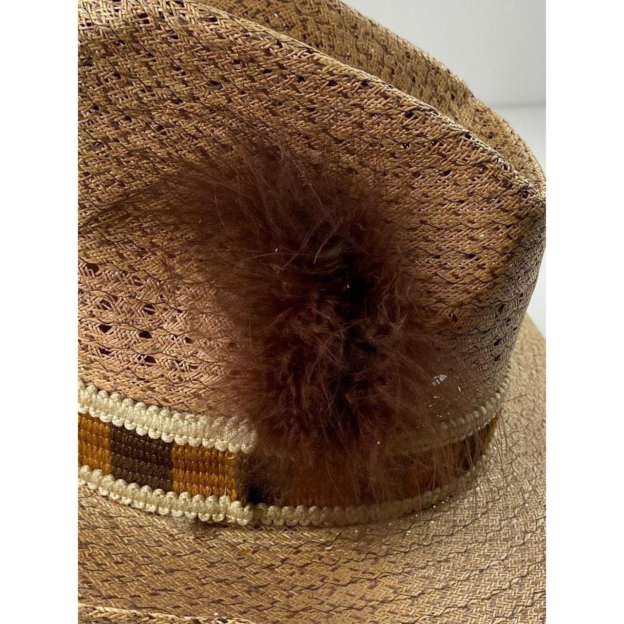 HUSH PUPPIES Mens Western Straw Cowboy Hat Band Wide Brim Feathers Sz 6 3/4  EUC