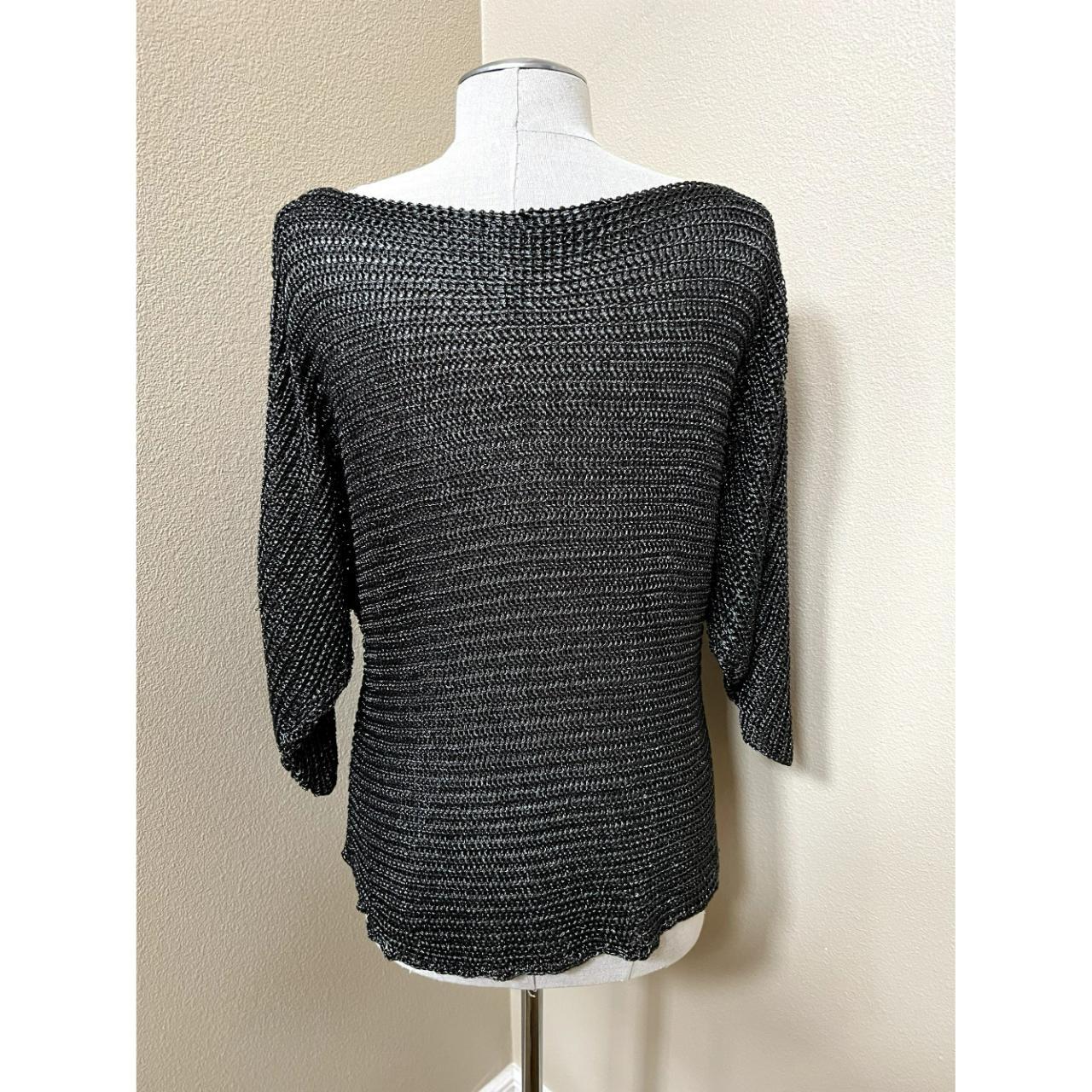 VINCE women's metallic black knit chainmail top with... - Depop