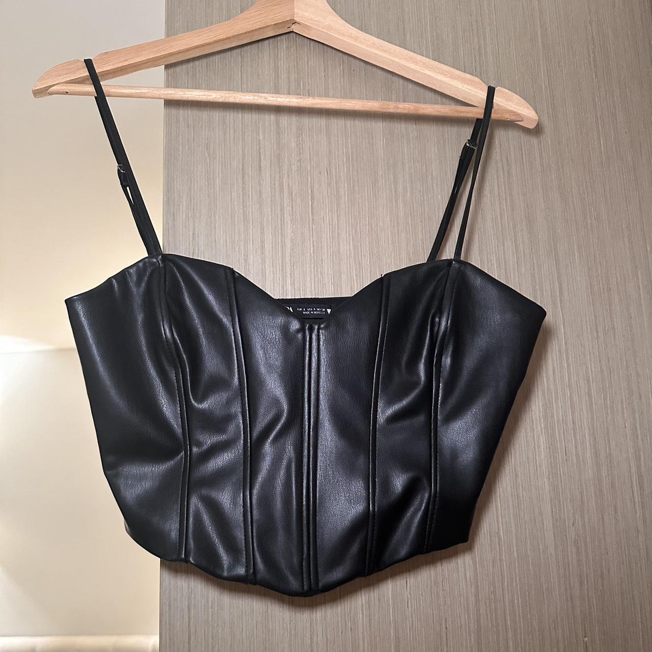Zara Black leather crop top Depop