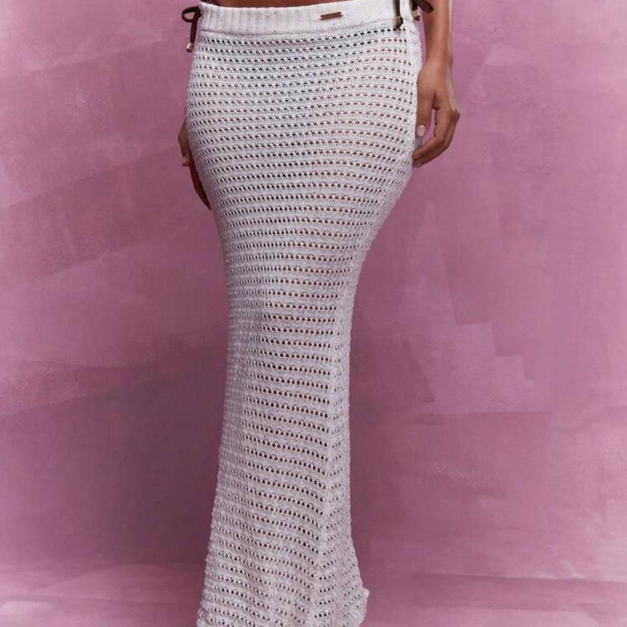 White crochet maxi skirt VERY STRETCHY GOOD MATERIAL Depop