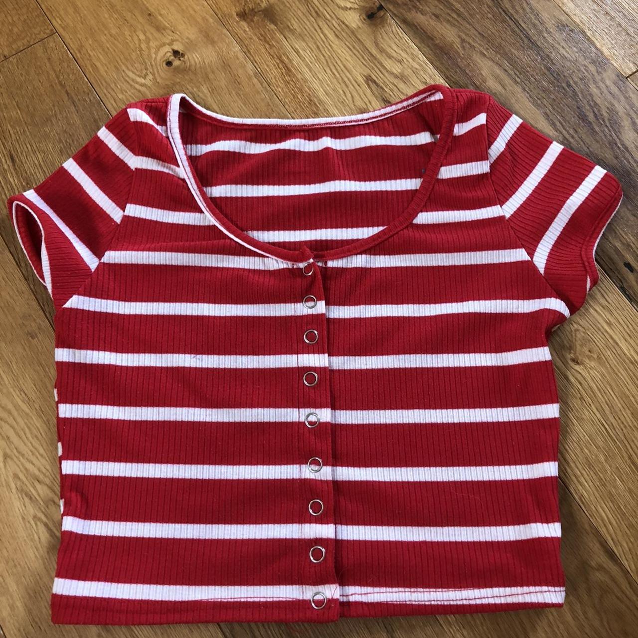 small red striped baby tee super cute only worn a... - Depop