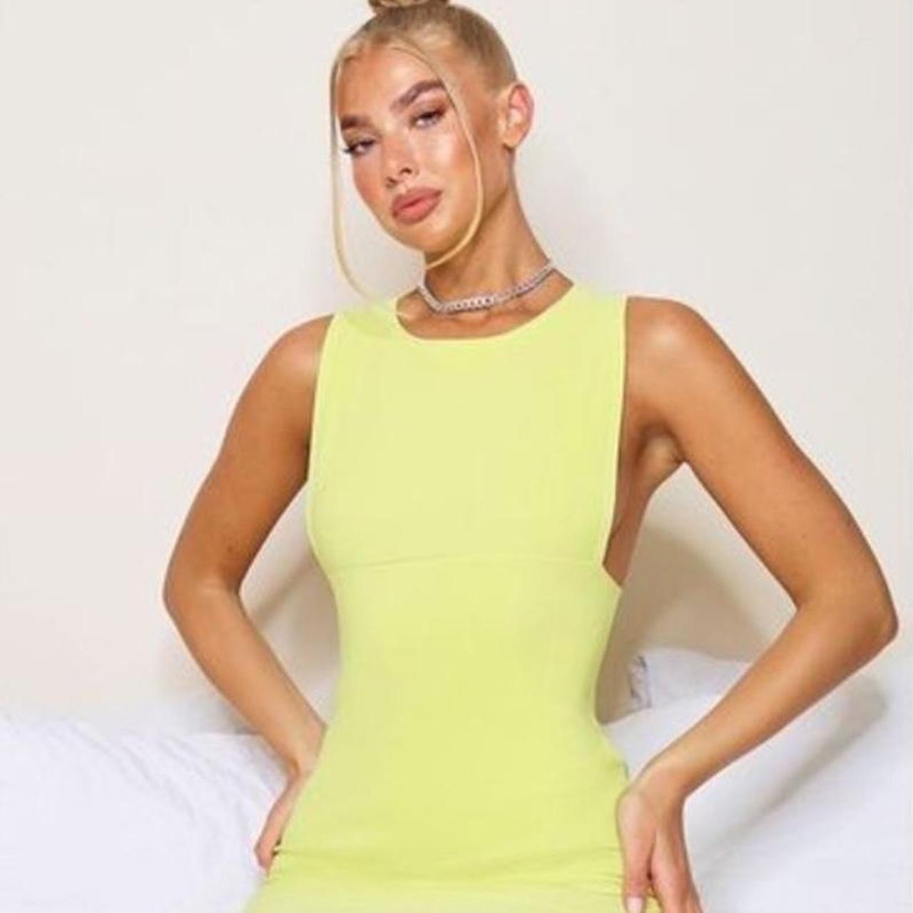 NWOT PrettyLittleThing Lime Bandage Bodycon Dress Depop