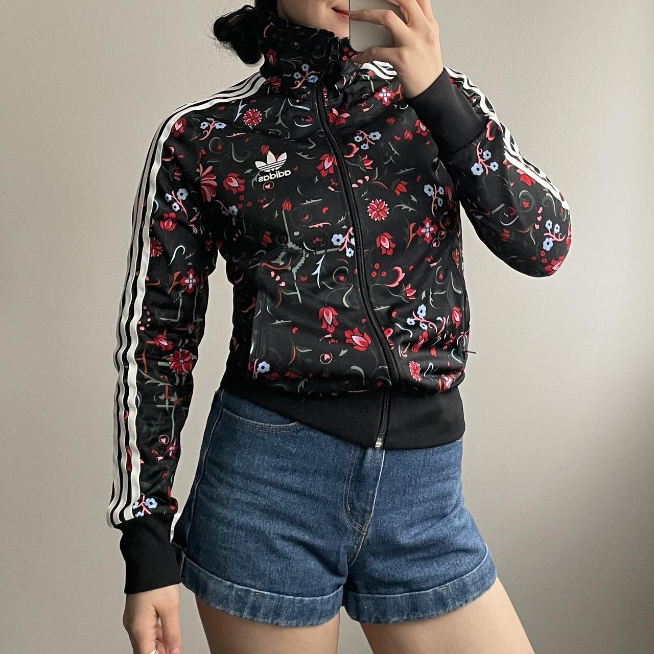 Adidas women black floral lace track jacket size deals S