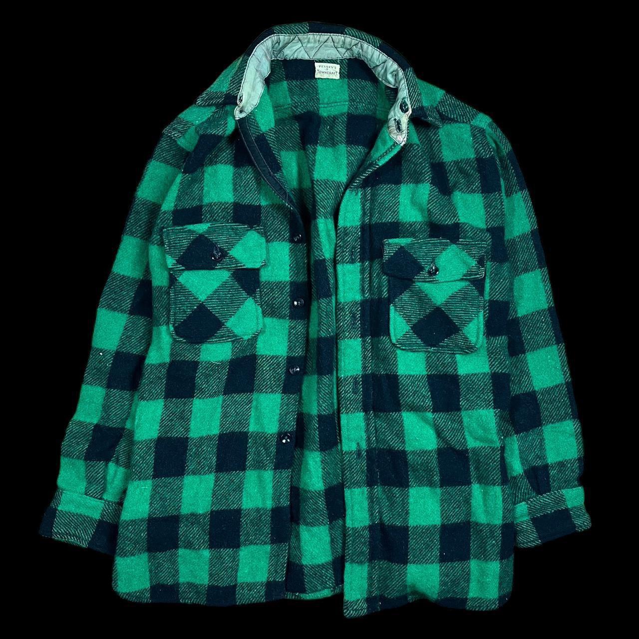 Vintage Towncraft Penney's Green Flannel Shirt 40's... - Depop