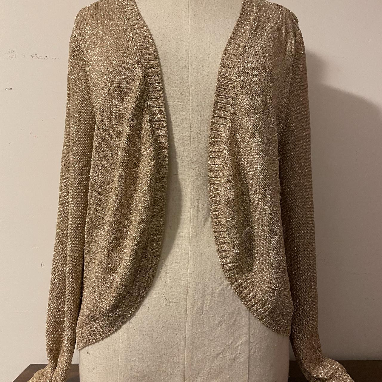 Bar III gold metallic cardigan. Size L // Fit AU... - Depop