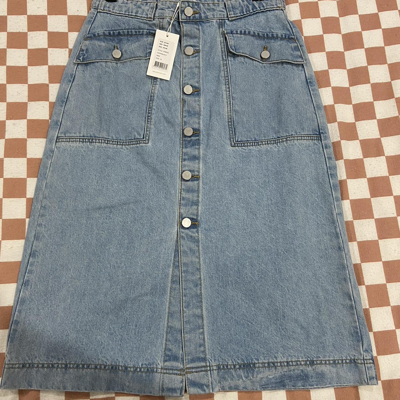 Seed midi denim skirt size 10- Brand new with tags,... - Depop