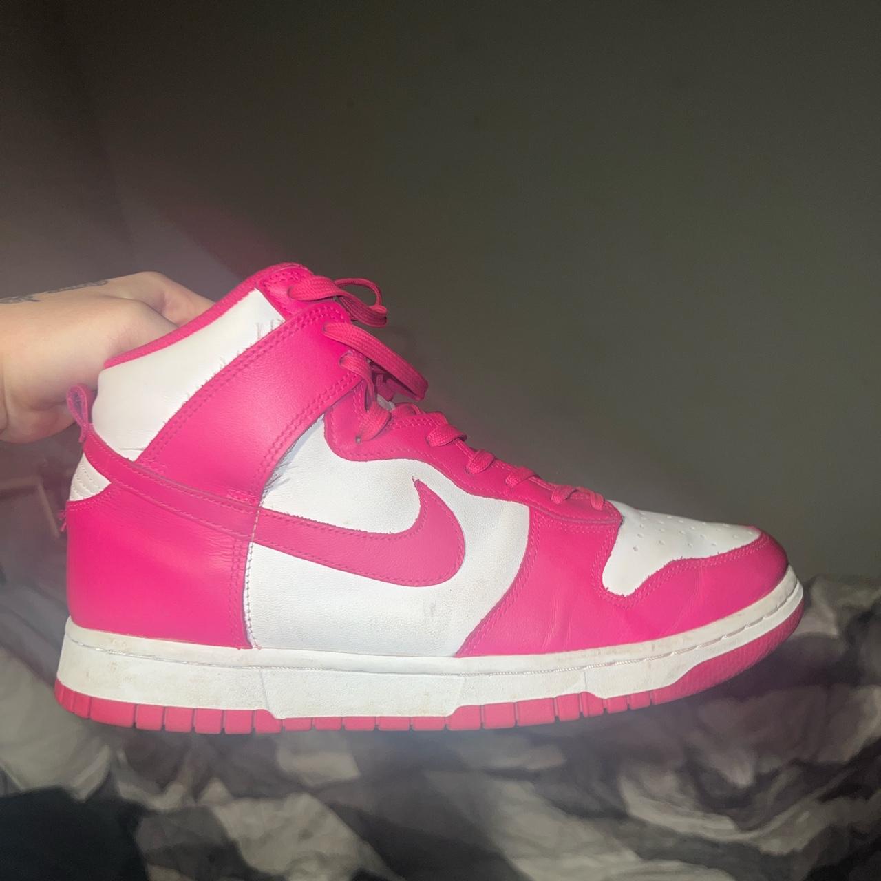 Pink and white Nike dunk high size 7 I am a 6 and... - Depop