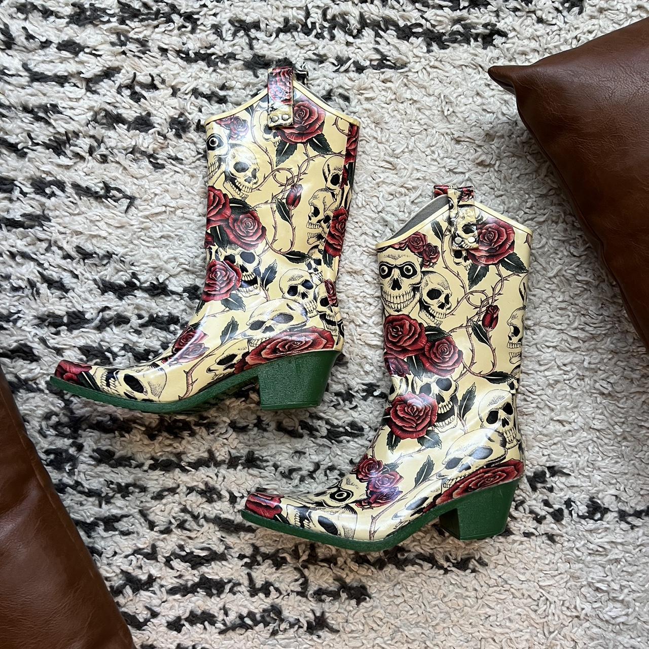 Nomad Rose Skull Cowboy Rain Boots Size 7 not. Depop